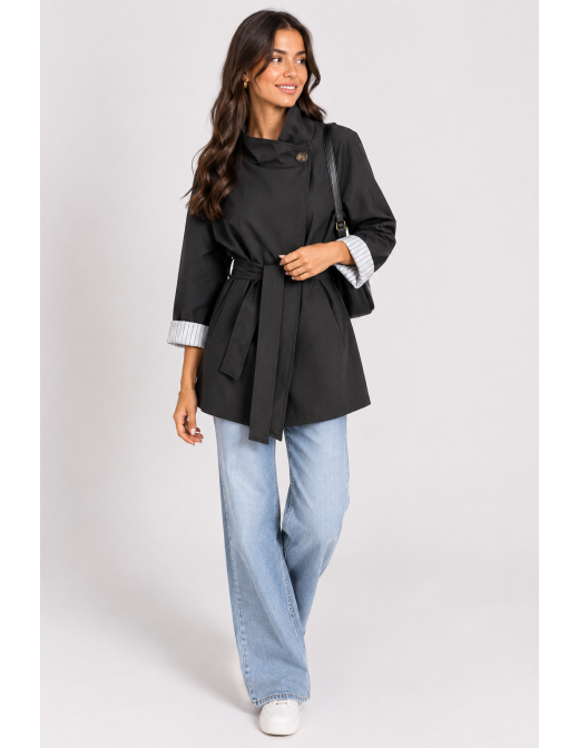 Veste Trench Noire Femme Manches Retroussées | Zerda 2