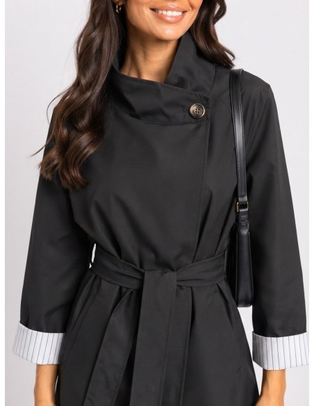 Veste Trench Noire Femme Manches Retroussées | Zerda