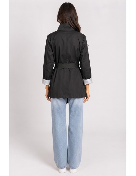 Veste Trench Noire Femme Manches Retroussées | Zerda