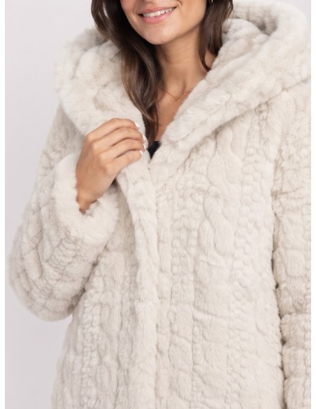 Manteau Fausse Fourrure Écru Femme | Zerda