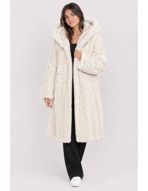 Manteau Fausse Fourrure Écru Femme | Zerda