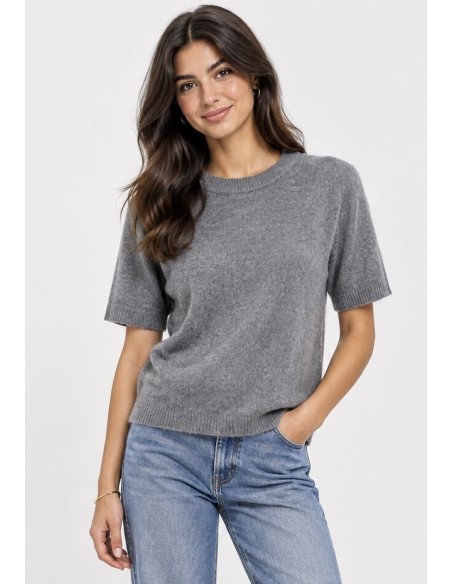 Pull Manches Courtes Gris Femme | Zerda