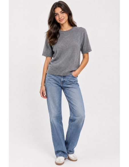 Pull Manches Courtes Gris Femme | Zerda