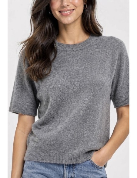 Pull Manches Courtes Gris Femme | Zerda