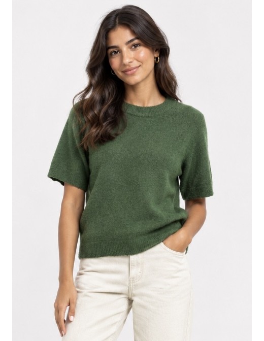 Pull Manches Courtes Vert sapin Femme | Zerda