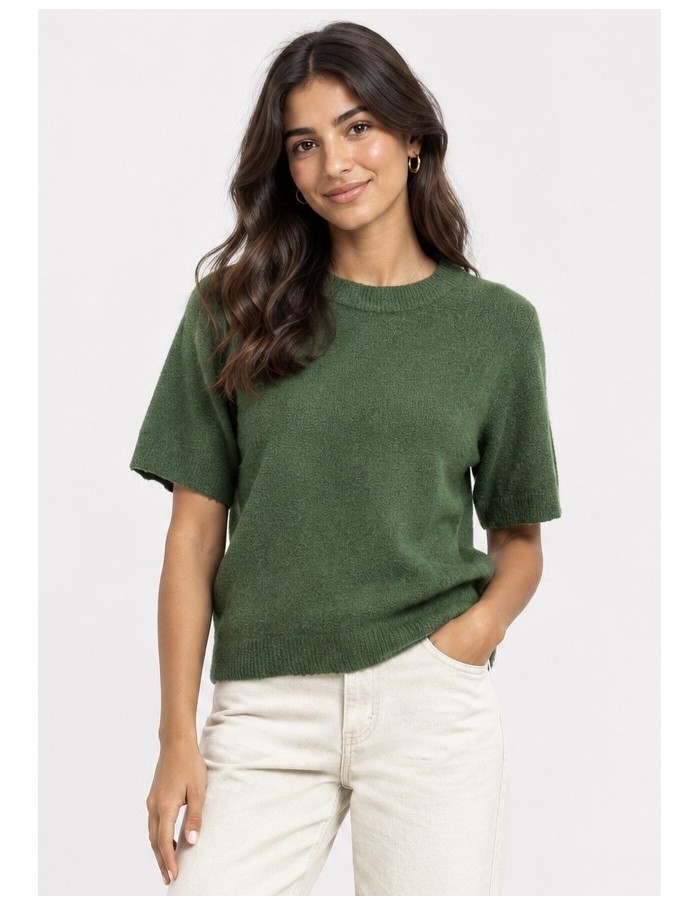 Pull Manches Courtes Vert sapin Femme | Zerda