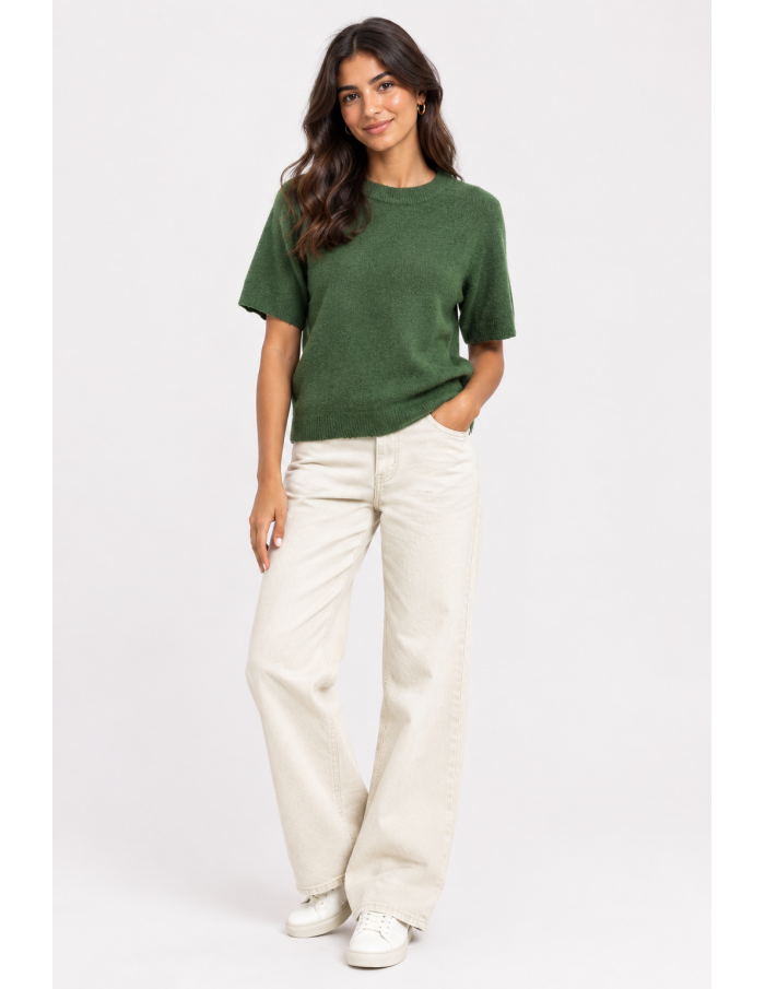 Pull Manches Courtes Vert sapin Femme | Zerda