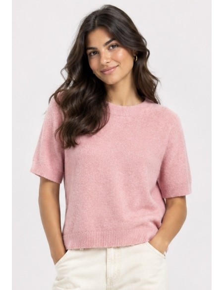 Pull Manches Courtes Rose Femme | Zerda