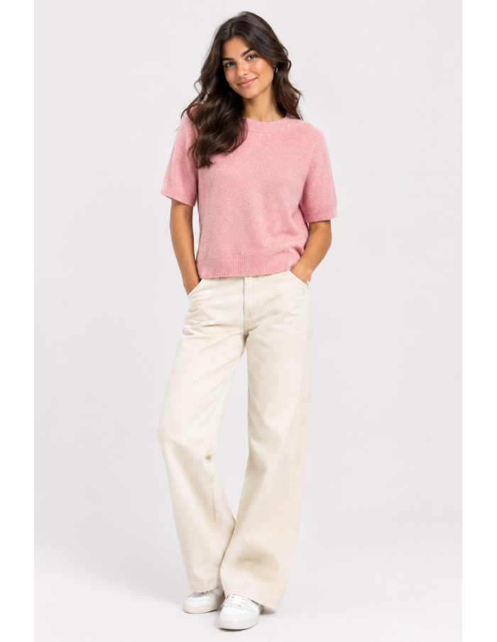 Pull Manches Courtes Rose Femme | Zerda