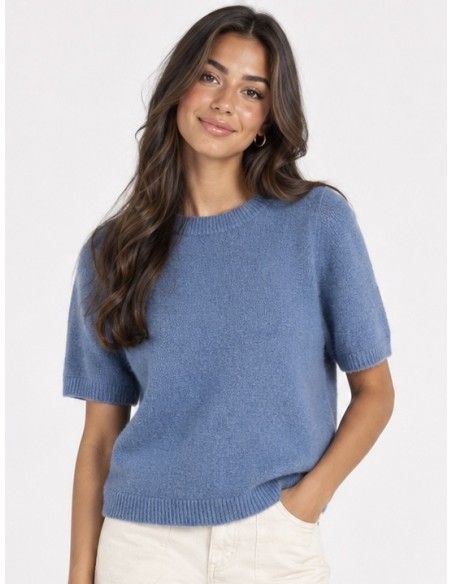Pull Manches Courtes Bleu Femme | Zerda