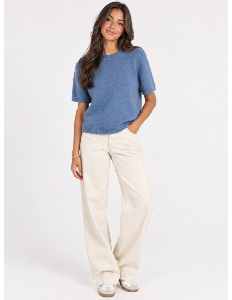 Pull Manches Courtes Bleu Femme | Zerda