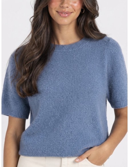 Pull Manches Courtes Bleu Femme | Zerda