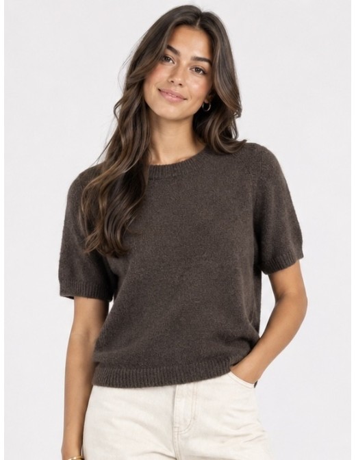 Pull Manches Courtes Marron Femme | Zerda
