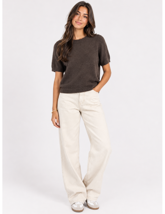 Pull Manches Courtes Marron Femme | Zerda
