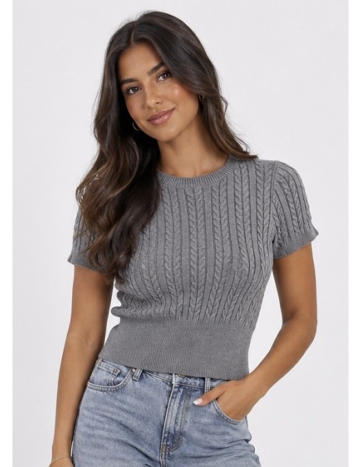 Pull Manches Courtes Gris Chiné Femme | Zerda
