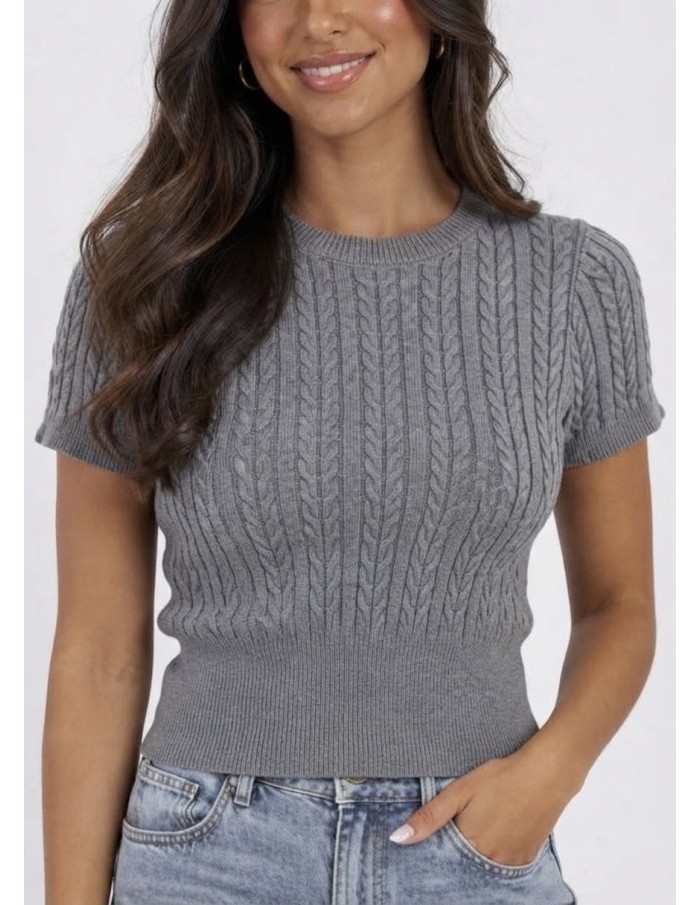 Pull Manches Courtes Gris Chiné Femme | Zerda