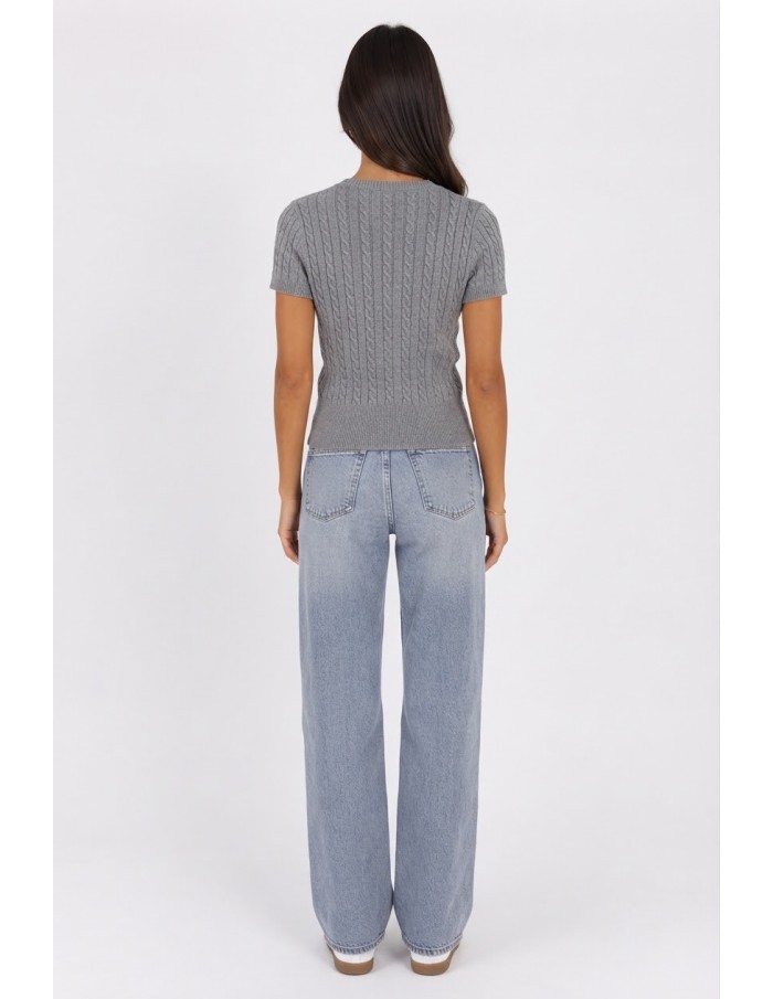 Pull Manches Courtes Gris Chiné Femme | Zerda