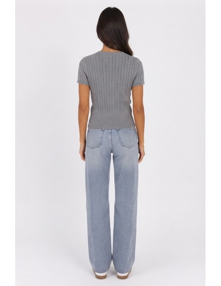Pull Manches Courtes Gris Chiné Femme | Zerda