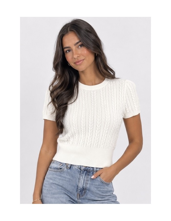 Pull Manches Courtes Blanc Femme | Zerda