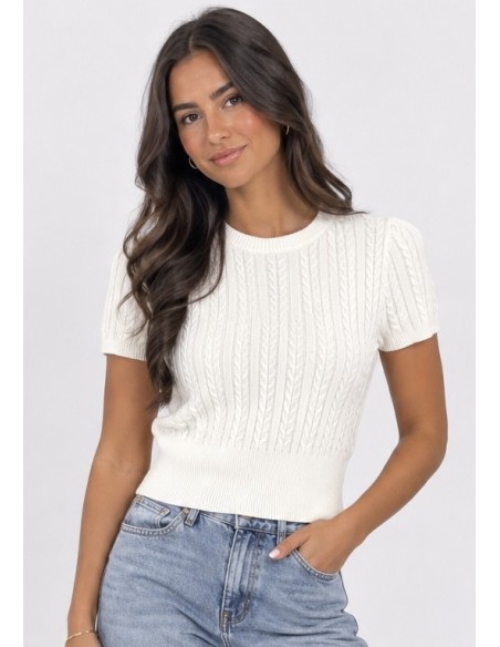 Pull Manches Courtes Blanc Femme | Zerda
