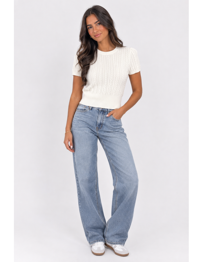 Pull Manches Courtes Blanc Femme | Zerda