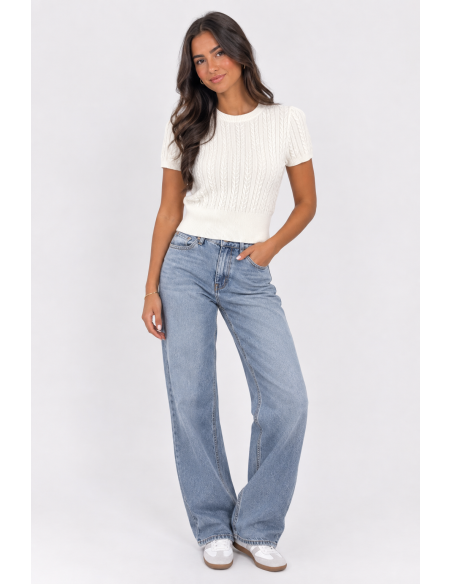 Pull Manches Courtes Blanc Femme | Zerda