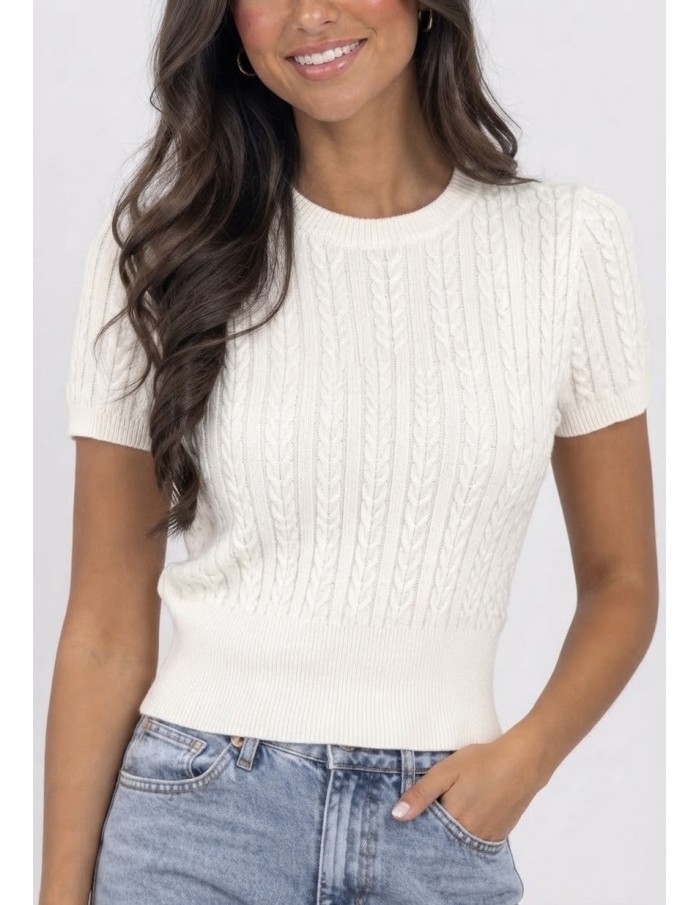 Pull Manches Courtes Blanc Femme | Zerda