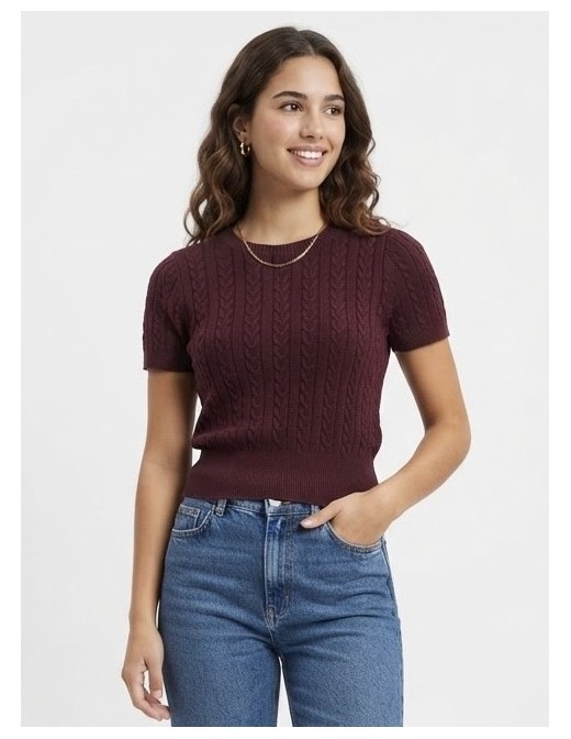 Pull Manches Courtes Bordeaux Femme | Zerda