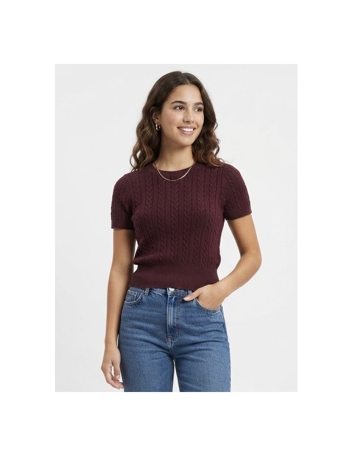 Pull Manches Courtes Bordeaux Femme | Zerda