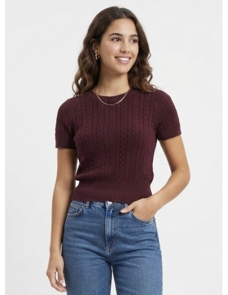 Pull Manches Courtes Bordeaux Femme | Zerda
