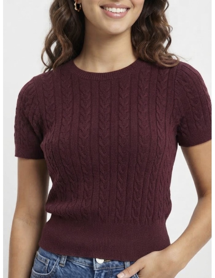 Pull Manches Courtes Bordeaux Femme | Zerda