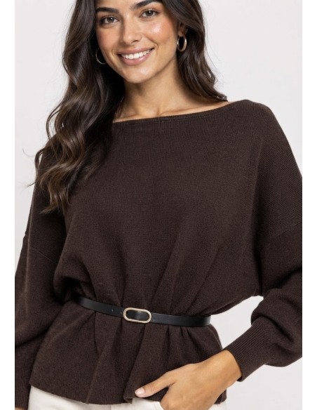 Pull Ceinturé Chocolat Femme | Zerda