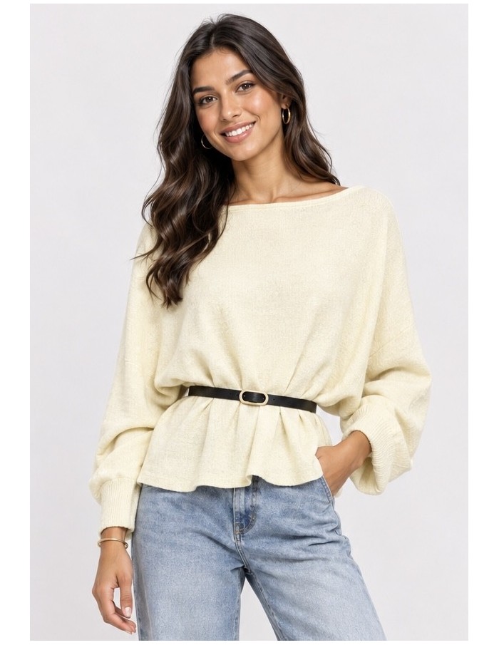 Pull Ceinturé Écru Femme | Zerda