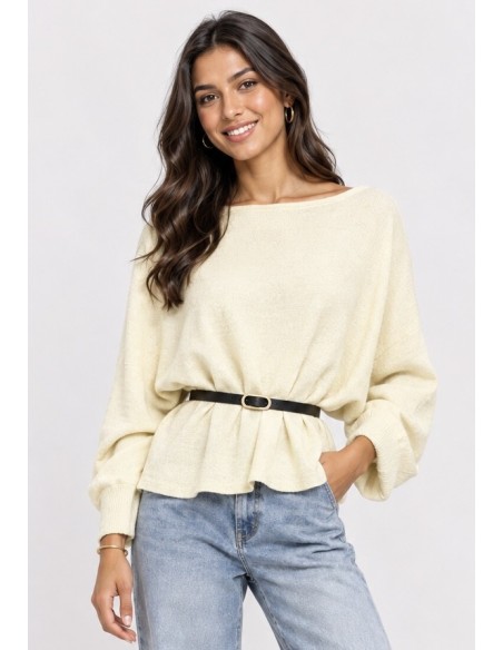 Pull Ceinturé Écru Femme | Zerda