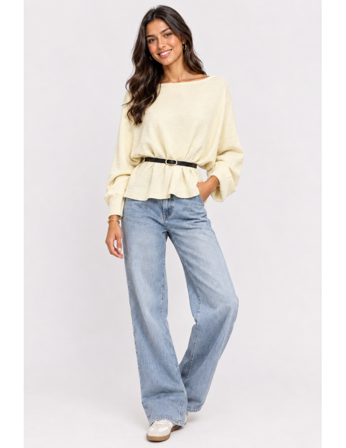 Pull Ceinturé Écru Femme | Zerda