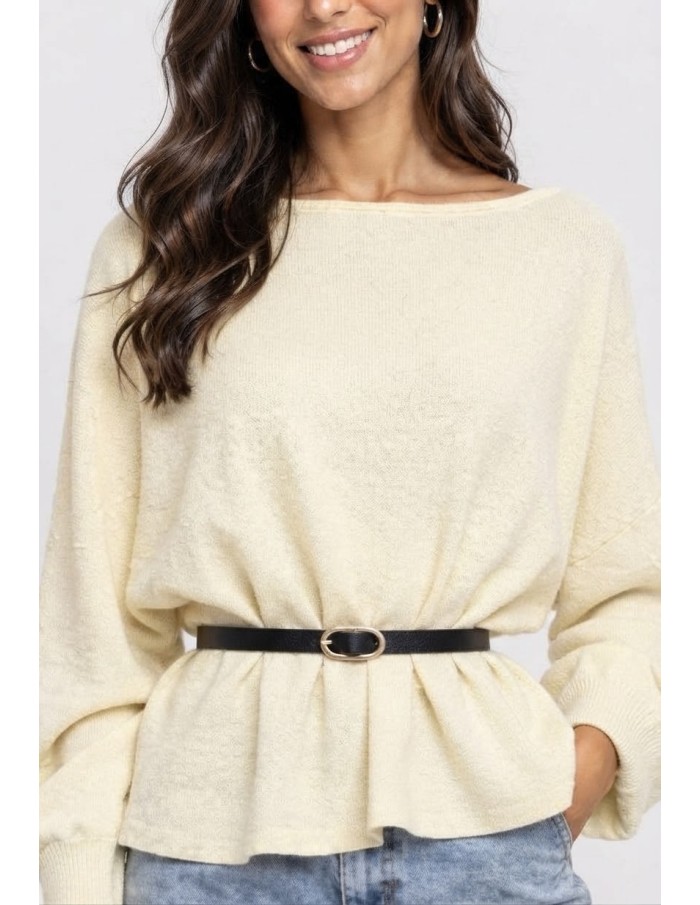 Pull Ceinturé Écru Femme | Zerda