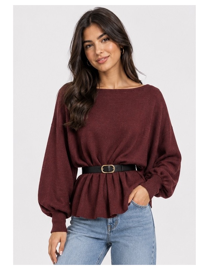 Pull Ceinturé Bordeaux Femme | Zerda