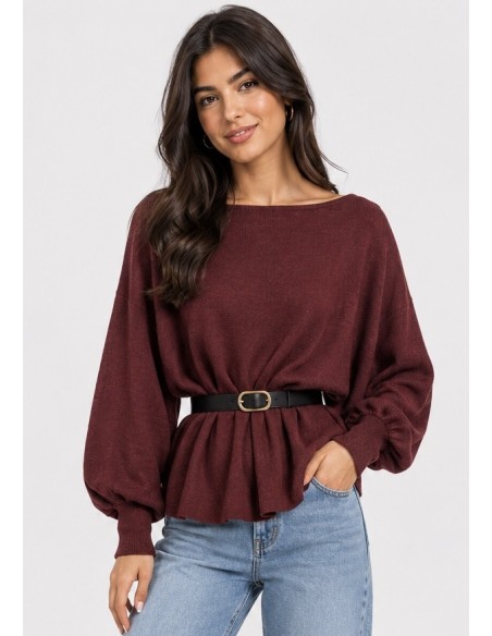 Pull Ceinturé Bordeaux Femme | Zerda