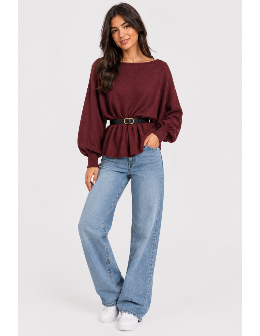 Pull Ceinturé Bordeaux Femme | Zerda 2