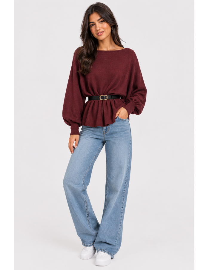 Pull Ceinturé Bordeaux Femme | Zerda