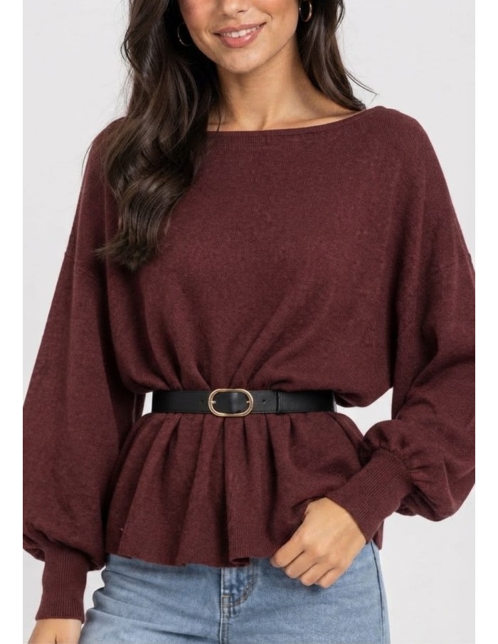 Pull Ceinturé Bordeaux Femme | Zerda