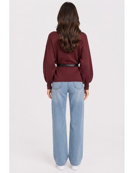 Pull Ceinturé Bordeaux Femme | Zerda
