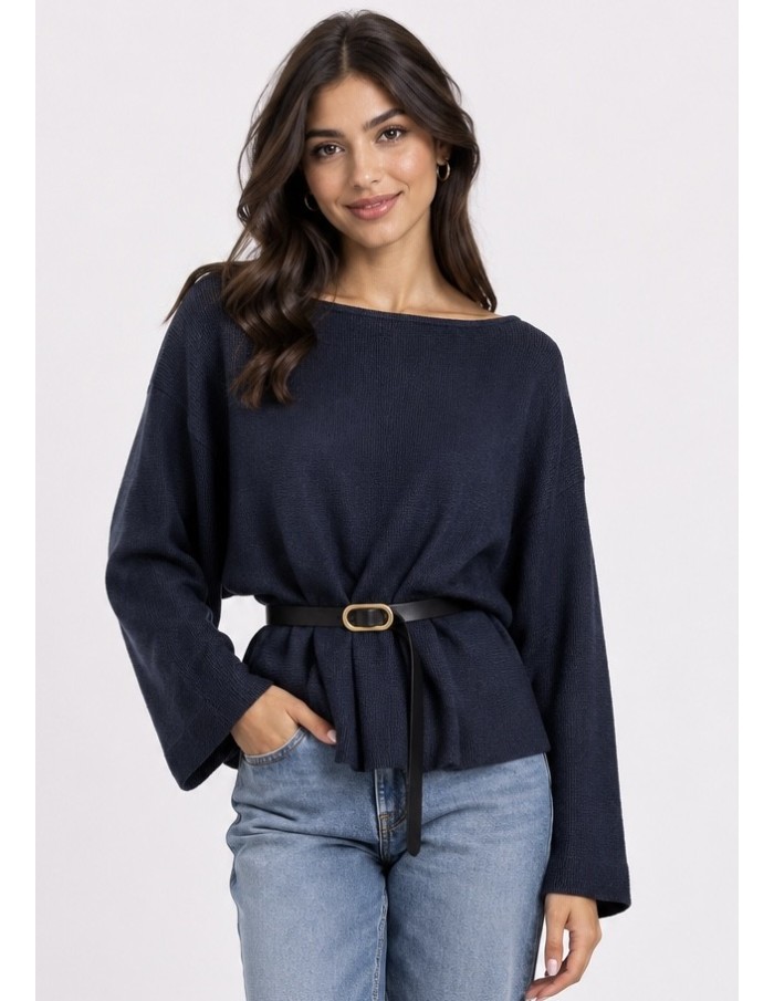 Pull Ceinturé Bleu Marine Femme | Zerda