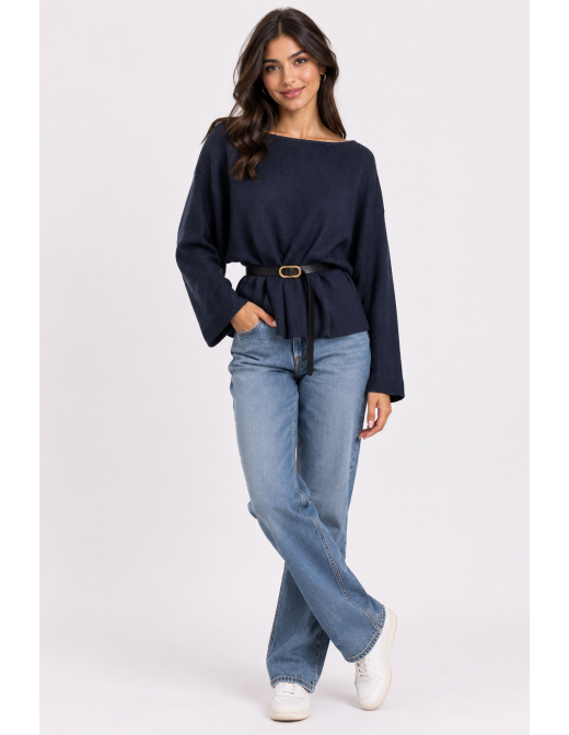 Pull Ceinturé Bleu Marine Femme | Zerda 2
