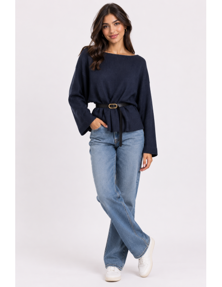 Pull Ceinturé Bleu Marine Femme | Zerda