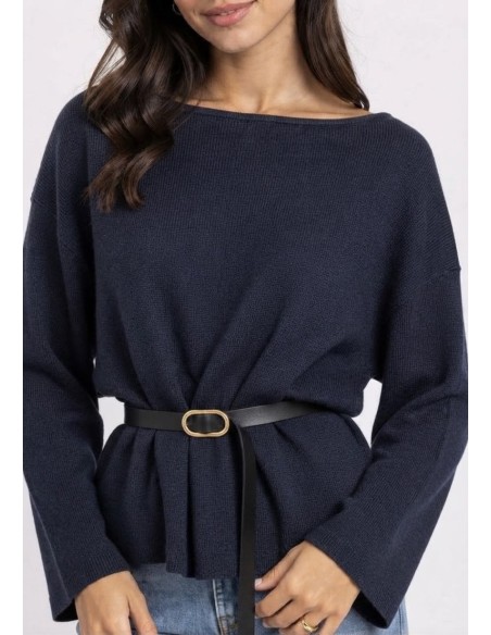 Pull Ceinturé Bleu Marine Femme | Zerda