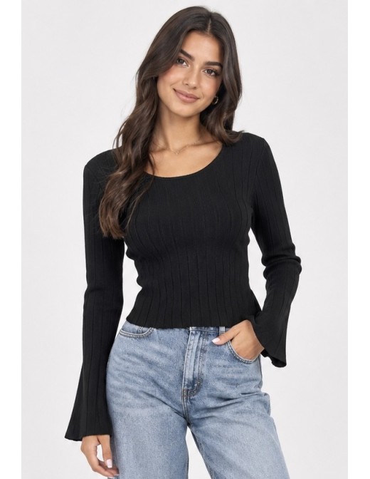 T-Shirt Manches Évasées Noir Femme | Zerda