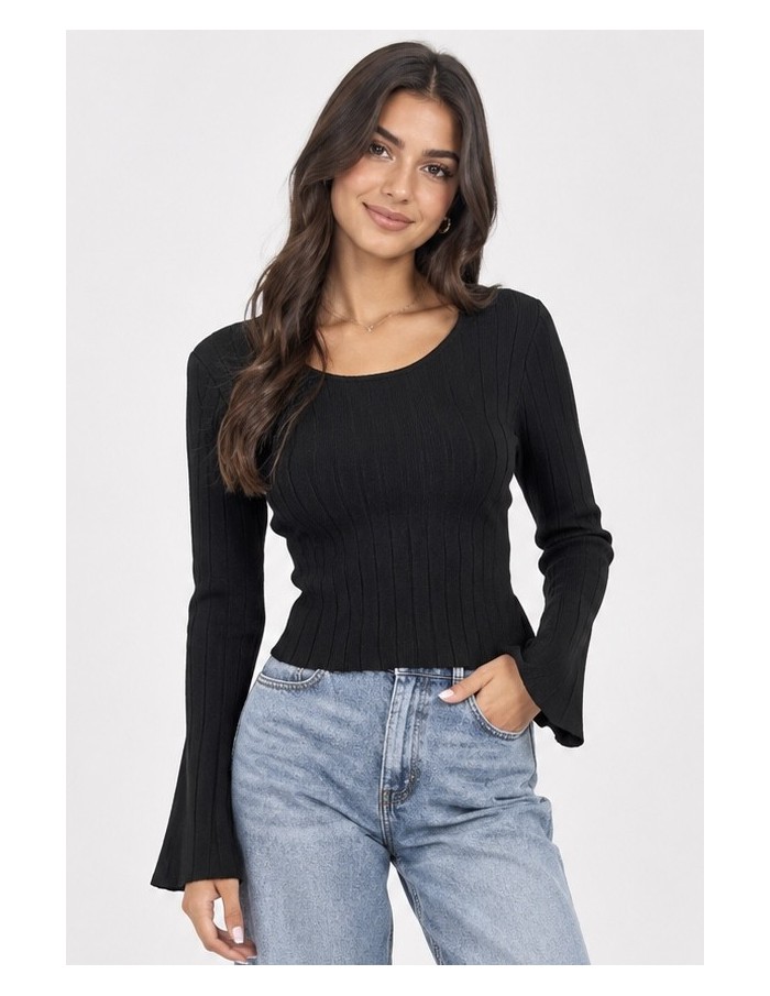 T-Shirt Manches Évasées Noir Femme | Zerda