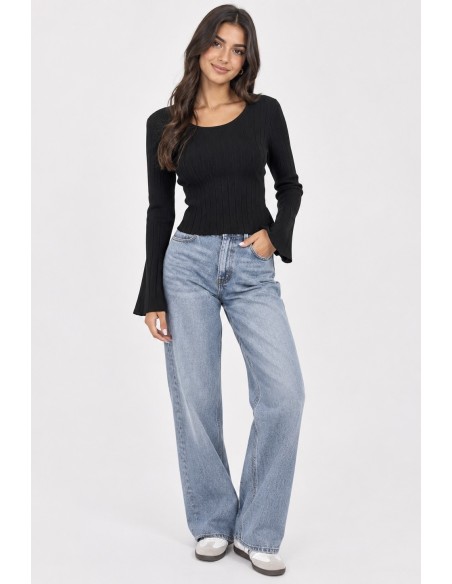 T-Shirt Manches Évasées Noir Femme | Zerda