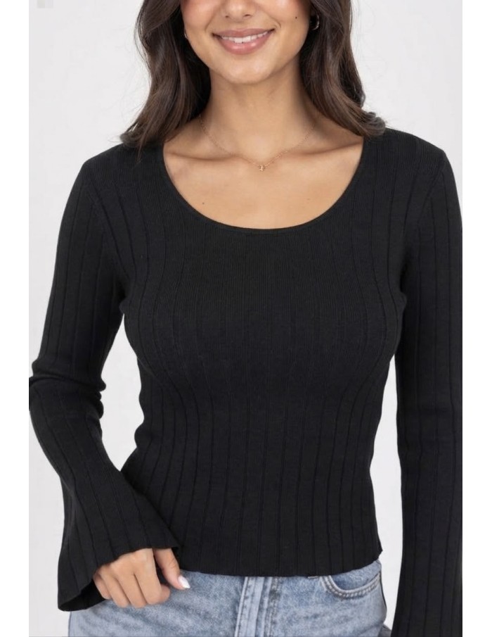 T-Shirt Manches Évasées Noir Femme | Zerda